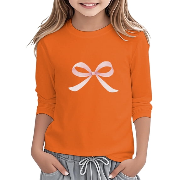 Hiijoy Girls Bow Print 3/4 Sleeve T Shirt Casual Crewneck T-Shirt Top for Kids, Sizes 3-13