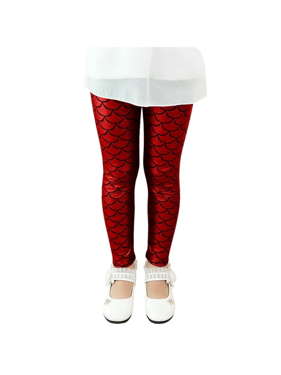 Girls Carnival Leggings Fish Scale Active Pants for Kids Stretch Slim Fit Trousers