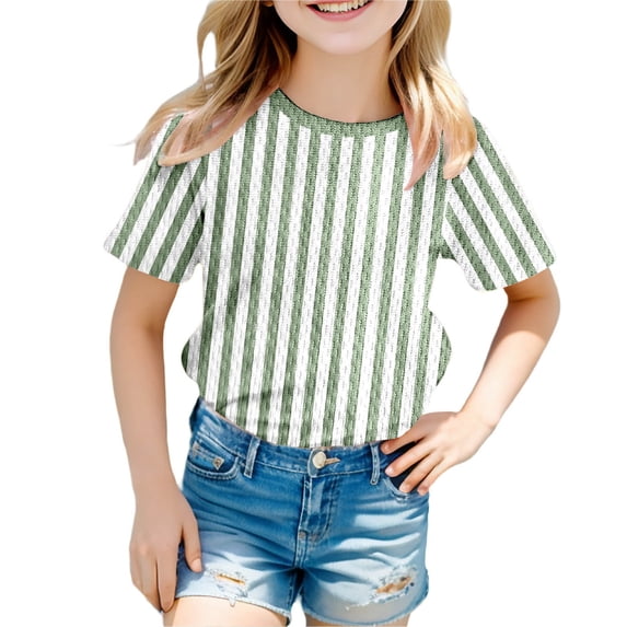 Hiijoy Girls Carnival Tshirt Striped Round Neck T Shirt Short Sleeve Breathable T-Shirt