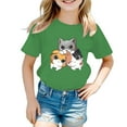 thumbnail image 1 of Hiijoy Girls Cartoon Cat Graphic Tee Short Sleeve Crew Neck T-Shirt for Kids, 1 of 3
