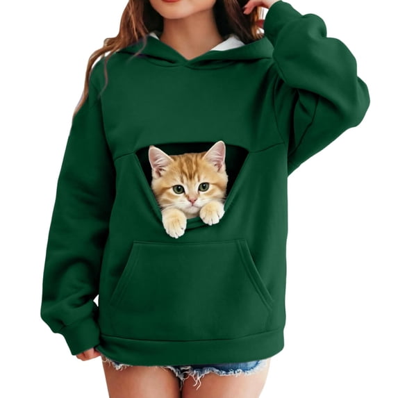 Hiijoy Girls Casual Hoodie Cat Pocket Long Sleeve Hooded Sweatshirt Kids Loose Pullover