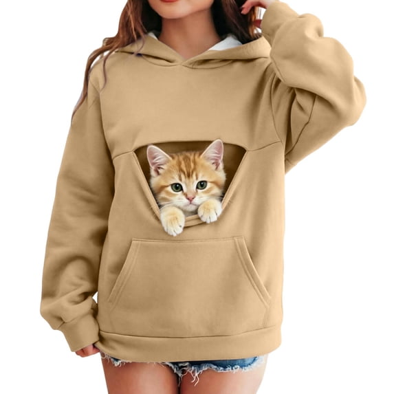 Hiijoy Girls Casual Hoodie Cat Pocket Long Sleeve Hooded Sweatshirt Kids Loose Pullover