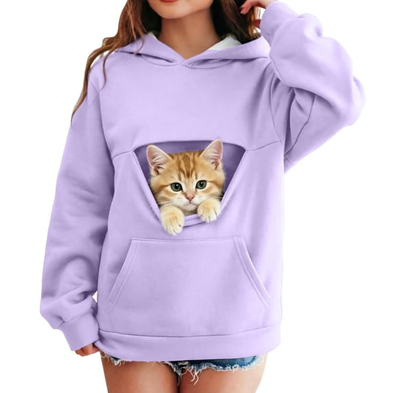 Hiijoy Girls Casual Hoodie Cat Pocket Long Sleeve Hooded Sweatshirt Kids Loose Pullover