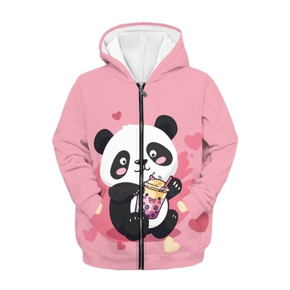 Hiijoy Girls Casual Hoodie Panda Graphic Full Zip Hooded Sweatshirt Long Sleeve Jacket