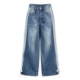 thumbnail image 1 of Hiijoy Girls Casual Jeans Side Stripes Drawstring Jeans Kids Straight Loose Denim Pants, 1 of 6