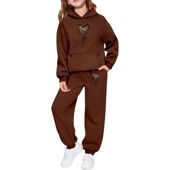 Hiijoy Girls Casual Outfits Heart Print Long Sleeve Hoodie Sweatpants Set 2Pcs Sweatsuit