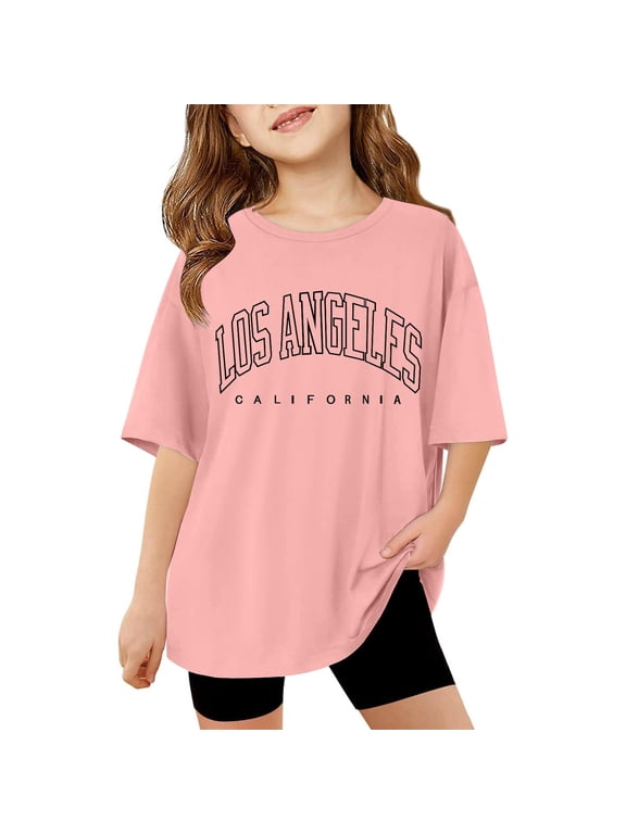 Girls Casual Tshirt Los Angeles Graphic Crew Neck T-Shirt Short Sleeve Oversize Tee