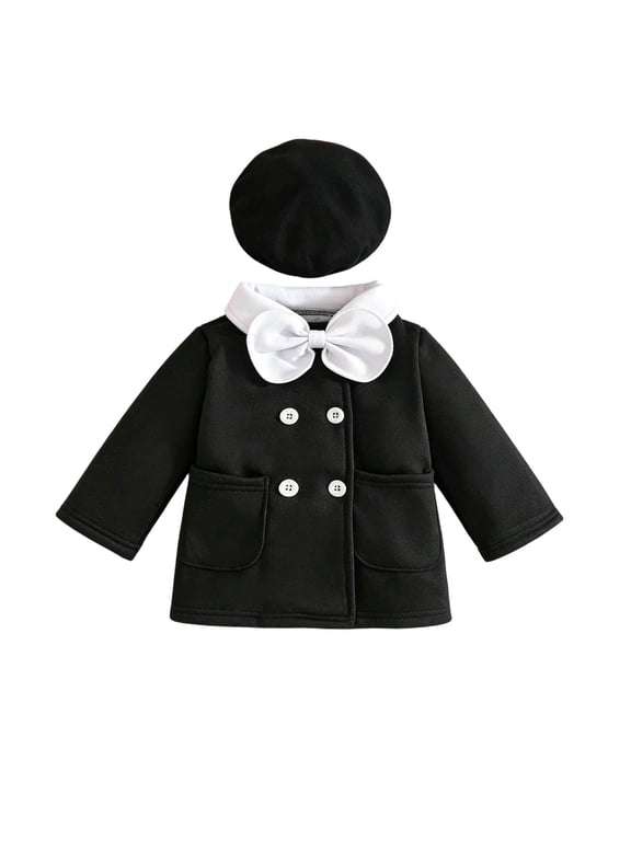 Girls Christmas Wool Jacket Peter Pan Collar Double-Breasted Coat Long Sleeve Coat