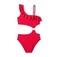 thumbnail image 1 of Hiijoy Girls Cutout Ruffle One-Piece Swimsuit One Shoulder Bathing Suit Swimwear, Sizes 5-14, 1 of 6