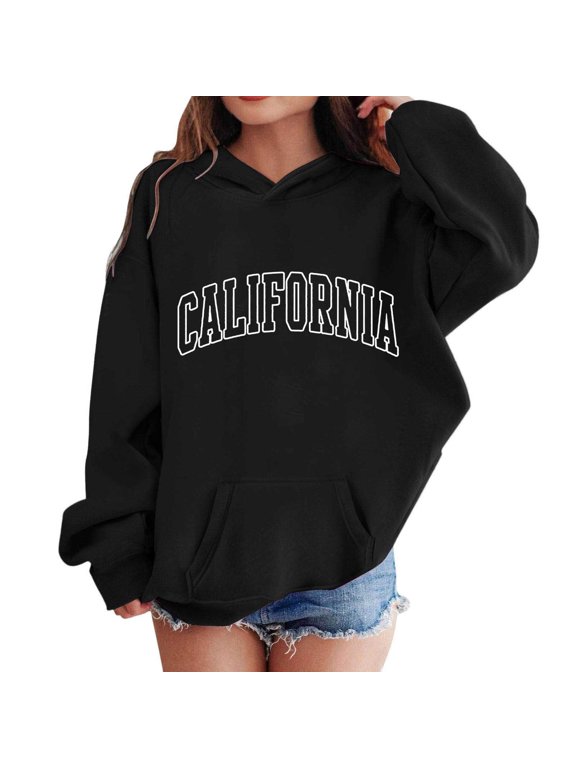 Girls Hoodies California Print Long Sleeve Pullover Casual Sweatshirts with Pockets