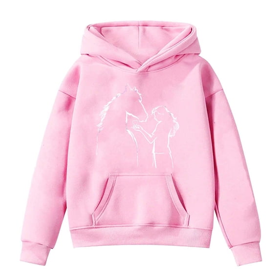 Hiijoy Girls Hoodies Horse Print Long Sleeve Pullover Kids Casual Fall Sweatshirts