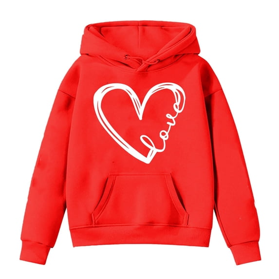 Hiijoy Girls Hoodies Loose Heart Print Pullover Casual Fall Winter Warm Sweatshirts