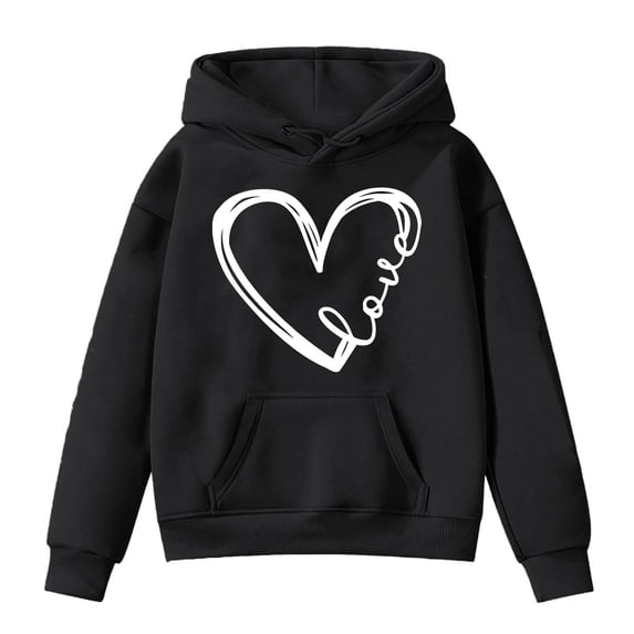 Hiijoy Girls Hoodies Loose Heart Print Pullover Casual Fall Winter Warm Sweatshirts