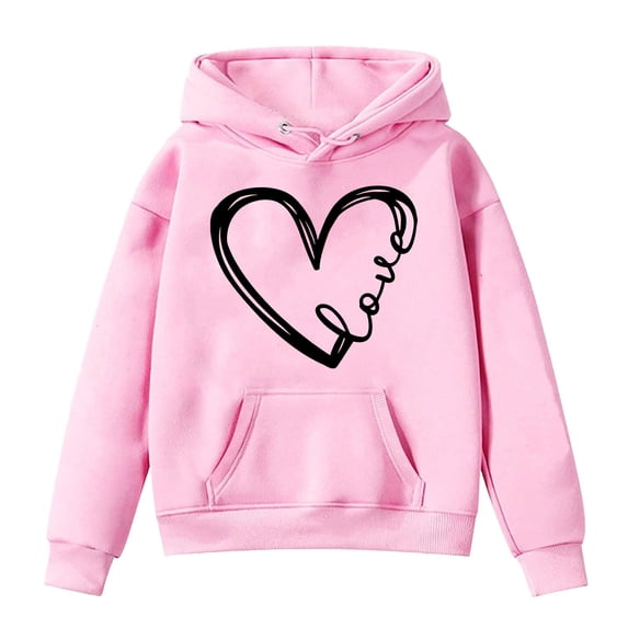 Hiijoy Girls Hoodies Loose Heart Print Pullover Casual Fall Winter Warm Sweatshirts