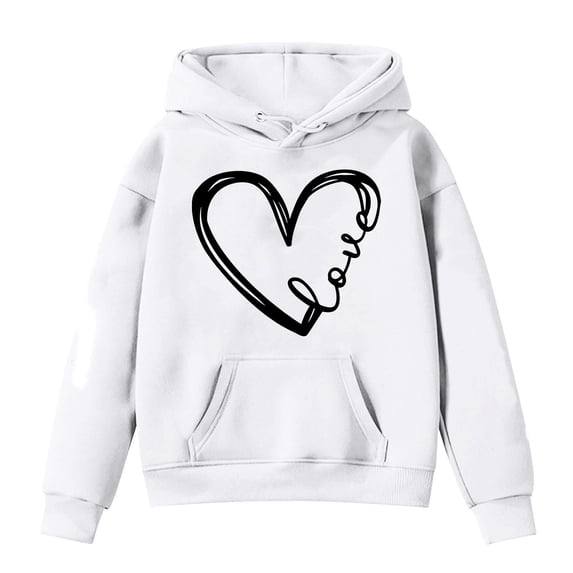 Hiijoy Girls Hoodies Loose Heart Print Pullover Casual Fall Winter Warm Sweatshirts