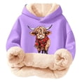 thumbnail image 1 of Hiijoy Girls Sherpa Hoodie Cute Cow Graphic Pullover Sweatshirt, Purple, Sizes 3-16, 1 of 4