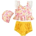 thumbnail image 1 of Hiijoy Girls Floral Print Ruffle Bikini Swimsuit with Swimming Cap Bathing Suit, Sizes 2-9, 1 of 8