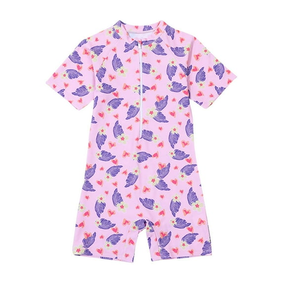 Hiijoy Girls Floral Short Sleeve Rashguard One-Piece Swimsuit Swimwear