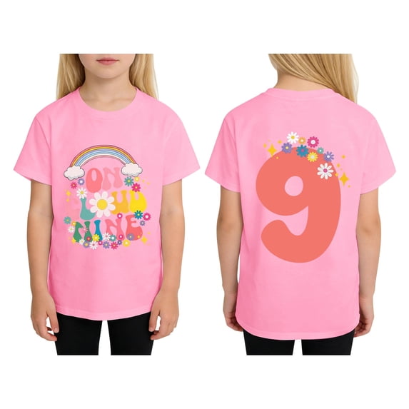 Hiijoy Girls Flower Letter Print Short Sleeve T Shirt Casual Summer T-Shirt, Sizes 0-13