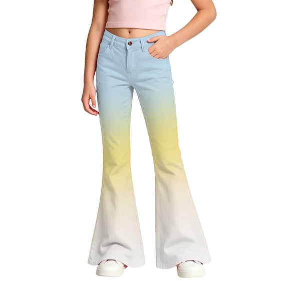 Hiijoy Girls Gradient Flared Pants Casual High Waist Slim Fit Pants Trousers with Pockets
