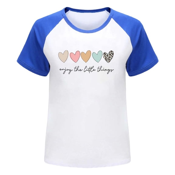 Hiijoy Girls Hearts Print Short Sleeve T-Shirt Crew Neck Summer Casual T Shirt
