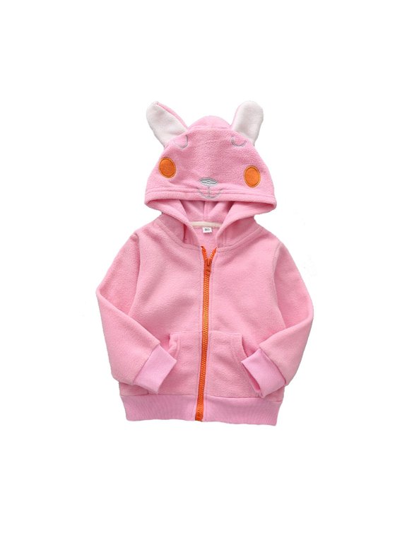 Girls Hooded Jacket Cute Bunny Zip Up Long Sleeve Fleece Coat Kids Fall Winter Warm Jacket