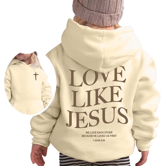 Hiijoy Girls Hoodie Letter Print Lined Sweatshirt Pullover Top, Beige, Sizes 2-13
