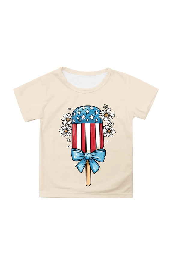 Girls Independence Day Americana T-Shirt Short Sleeve 4th of July T Shirt, Sizes 3-13