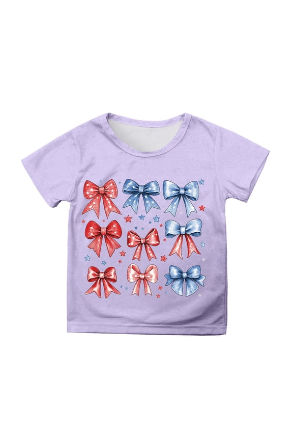 Girls Independence Day Americana T-Shirt Short Sleeve Summer T Shirt Tee, Sizes 3-13