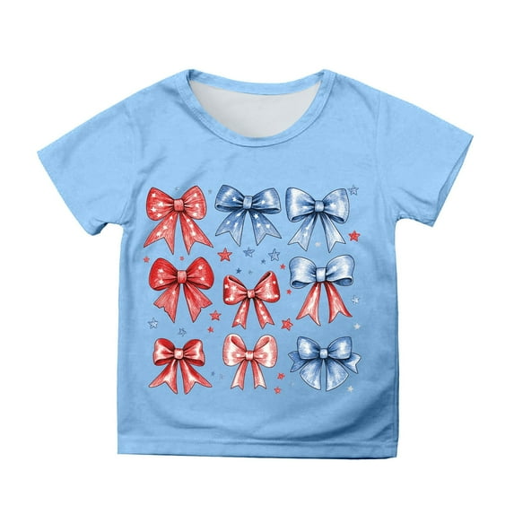 Hiijoy Girls Independence Day Americana T-Shirt Short Sleeve Summer T Shirt Tee, Sizes 3-13