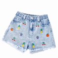 thumbnail image 1 of Hiijoy Girls Jean Shorts Fruit Embroidery Casual Pockets Shorts Kids Elastic Waist Shorts, 1 of 7