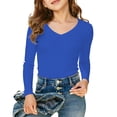 thumbnail image 1 of Hiijoy Girls Long Sleeve Ribbed V Neck T Shirt Fitted Stretch T-Shirt Undershirt Top, Sizes 7-14, 1 of 4