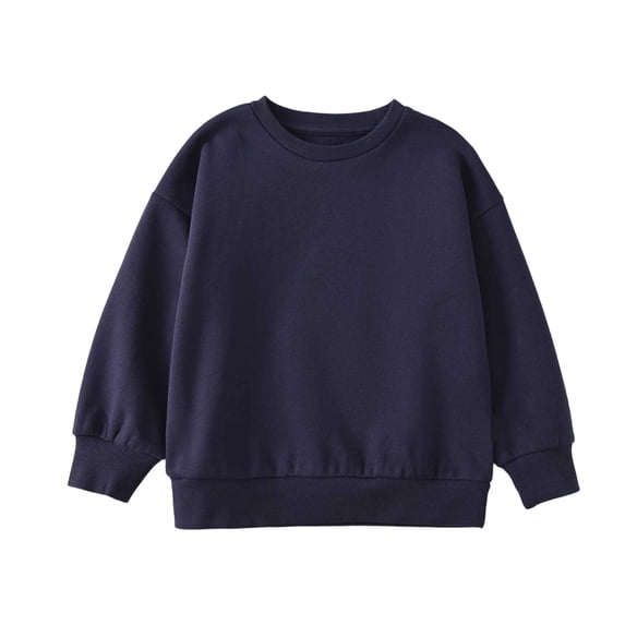 Hiijoy Girls Long Sleeve Sweatshirt Casual Cotton Solid Color Crew Neck Pullover, Blue