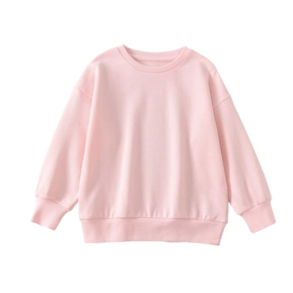 Hiijoy Girls Long Sleeve Sweatshirt Casual Cotton Solid Color Crew Neck Pullover, Pink