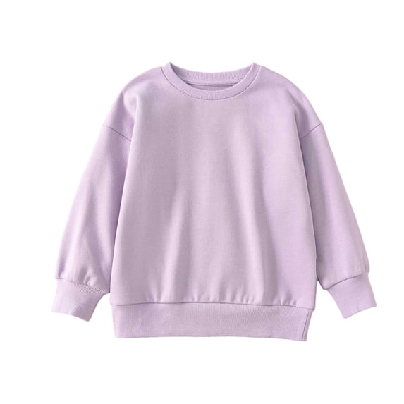 Hiijoy Girls Long Sleeve Sweatshirt Casual Cotton Solid Color Crew Neck Pullover, Purple