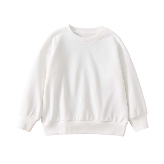 Hiijoy Girls Long Sleeve Sweatshirt Casual Cotton Solid Color Crew Neck Pullover, White