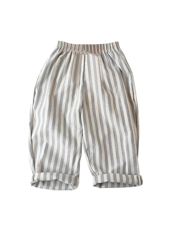 Girls Minimalist Striped Pants Elastic Waist Drawstring Trousers Kids Casual Pull On Pants