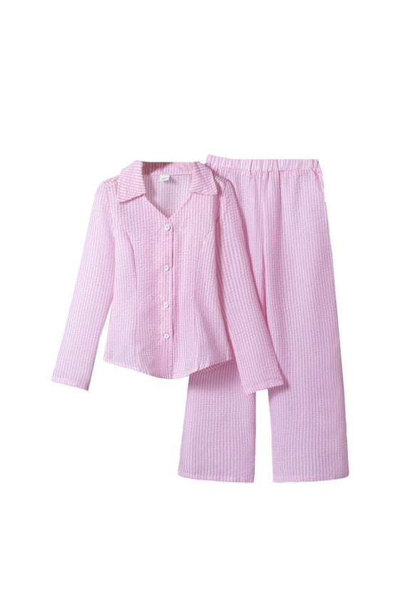 Girls Outfits Stripe Long Sleeve Button-Up Shirt Pants Casual Clothes Set