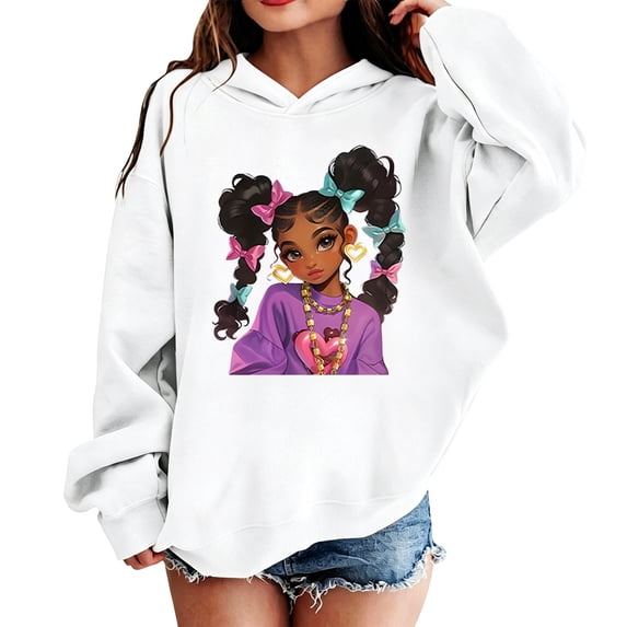 Hiijoy Girls Oversized Hoodie Casual Cute Graphic Hooded Sweatshirt, White, Sizes 3-10