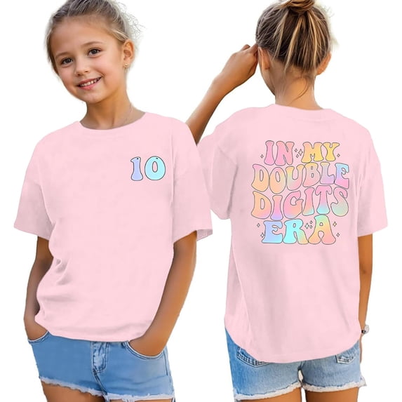 Hiijoy Girls Pink T-Shirt 10Th Birthday Loose Short Sleeved Crew Neck T Shirt, Sizes 1-10