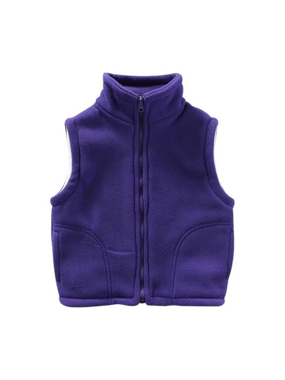 Girls Polar Fleece Lined Vest Turtleneck Sleeveless Zip Up Tops Kids Winter Thick Warm Vest