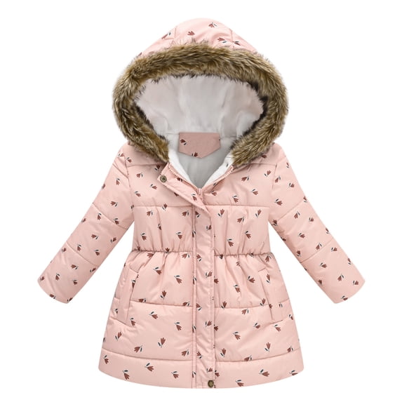 Hiijoy Girls Puffer Coat Hood Graphic Puffer Coat Long Sleeve Hooded Jacket