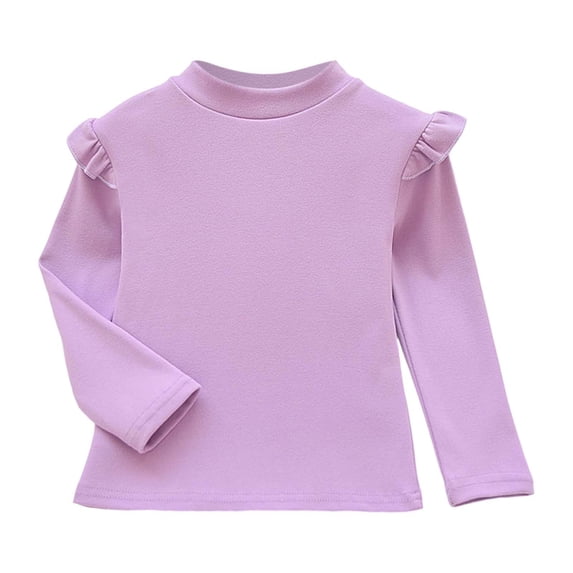 Hiijoy Girls Purple Tshirt Soft Ruffle Long Sleeve Crewneck T-Shirt for Kids, Sizes 2-10