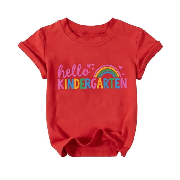 Hiijoy Girls Red Tee Shirt Kindergarten Back-To-School Short Sleeve O-Neck Tshirt, Sizes 2-13