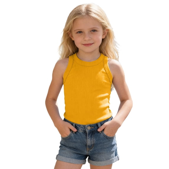 Hiijoy Girls Ribbed Tank Top Casual Solid Stretch Sleeveless Shirt, Sizes 11-12