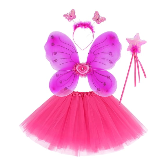Hiijoy Girls Role Play Outfits Fairy Tulle Skirt Butterfly Wings Set 4 Pcs Clothing Set