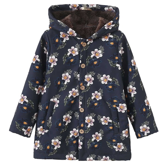 Hiijoy Girls Sherpa Lined Jacket Graphic Button Front Windproof Coat Winter Warm Hooded Jacket