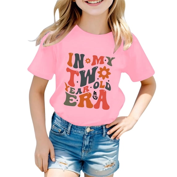 Hiijoy Girls Short Sleeve Crew Neck T Shirt Summer Casual Graphic Tee for Kids, Sizes 0-13
