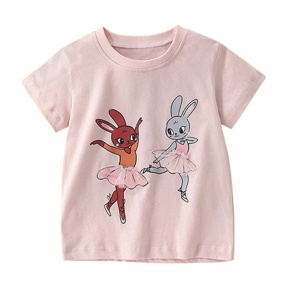 Hiijoy Girls Short Sleeve T Shirt Ballet Bunny Embroidery Graphic T-Shirt, Sizes 18M-8Y
