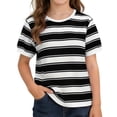 thumbnail image 1 of Hiijoy Girls Striped Short Sleeve T Shirt Casual Round Neck T-Shirt Tee Top, Sizes 4-14, 1 of 3